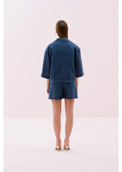 Fermuarlı Çift Cepli Truvakar Kol Keten Ceket Lacivert Y2517503_015 fiyatları