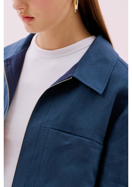 Fermuarlı Çift Cepli Truvakar Kol Keten Ceket Lacivert Y2517503_015 fırsatları