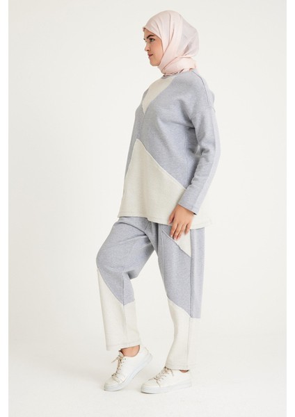 2228_Dikiş Detaylı Oversize Eşofman Tesettür Takım