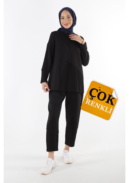 2228_Dikiş Detaylı Oversize Eşofman Tesettür Takım