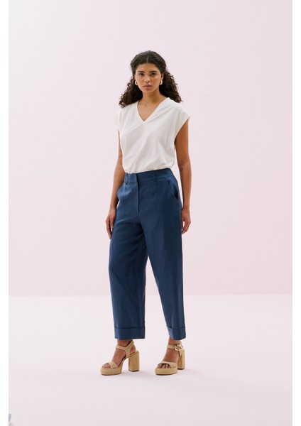 Keten Double Paça Pantolon Lacivert Y2512027_015 fırsatları