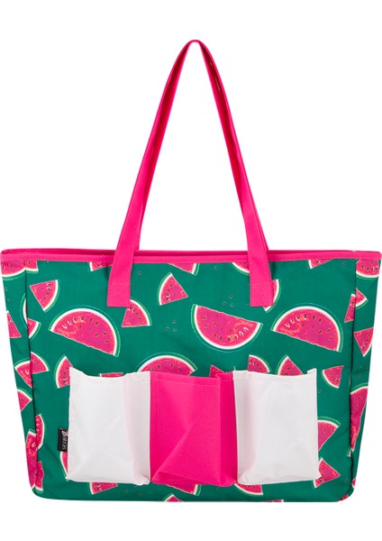Ananas Desenli Fermuarlı Cepli Plaj Çantası 50cmx34cmx9cm