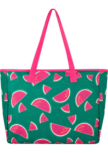 Ananas Desenli Fermuarlı Cepli Plaj Çantası 50cmx34cmx9cm