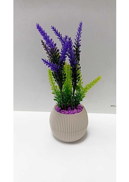 Mini Saksıda Garnitür Mor Yeşil Lavanta Yapay Bitki Mor Taş 17 cm Dekoratif Banyo Mutfak Masa Çiçeğ