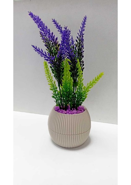Mini Saksıda Garnitür Mor Yeşil Lavanta Yapay Bitki Mor Taş 17 cm Dekoratif Banyo Mutfak Masa Çiçeğ