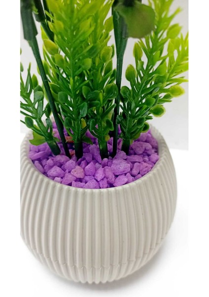 Mini Saksıda Garnitür Mor Yeşil Lavanta Yapay Bitki Mor Taş 17 cm Dekoratif Banyo Mutfak Masa Çiçeğ