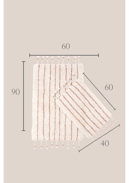 In Lines 2’li Takım Banyo Paspası %100 Pamuk 40X60 + 60X90 Bej Çizgili fiyatları