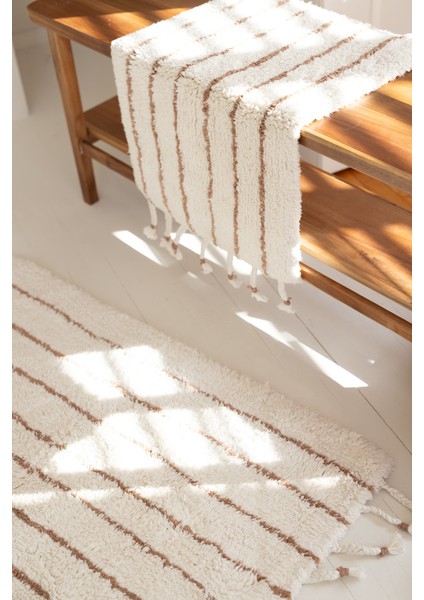 In Lines 2’li Takım Banyo Paspası %100 Pamuk 40X60 + 60X90 Bej Çizgili modelleri