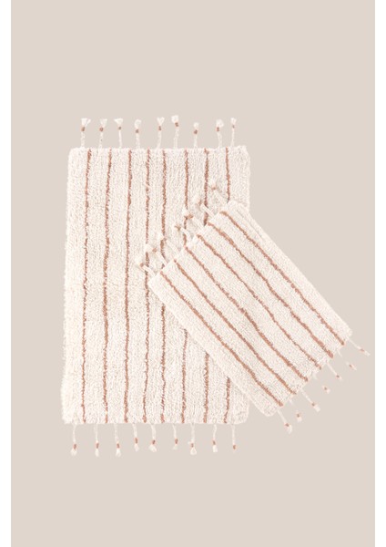 In Lines 2’li Takım Banyo Paspası %100 Pamuk 40X60 + 60X90 Bej Çizgili fırsatları