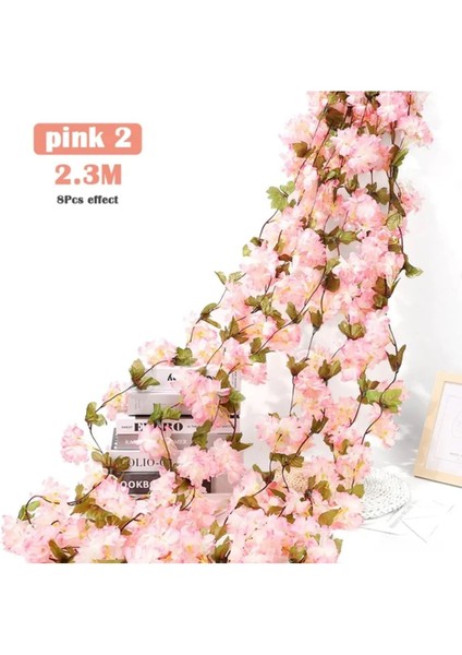 Yapay Çiçek Bahar Dalı Sarmaşık Japon Kiraz Çiçekli 230 cm 18 Çiçekli Dolanabilen Model