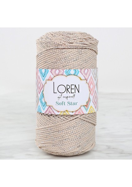 Loren Soft Star Makrome Ipi Gümüş Simli Bej RM101