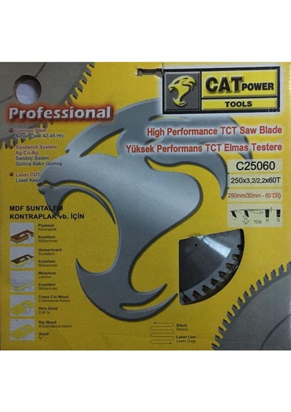Sunta - Ahşap Elmas Daire Testere 250 mm x 30 mm - 60 Diş Elmas Testere ( Cat )
