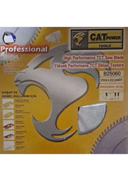 Sunta - Ahşap Elmas Daire Testere 250 mm x 30 mm - 60 Diş Elmas Testere ( Cat )