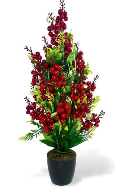 Yılbaşı Ağacı Kokina Siyah Saksıda 55 cm Yapay Kokina Çiçeği