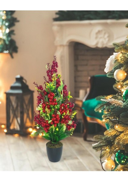 Yılbaşı Ağacı Kokina Siyah Saksıda 55 cm Yapay Kokina Çiçeği modelleri