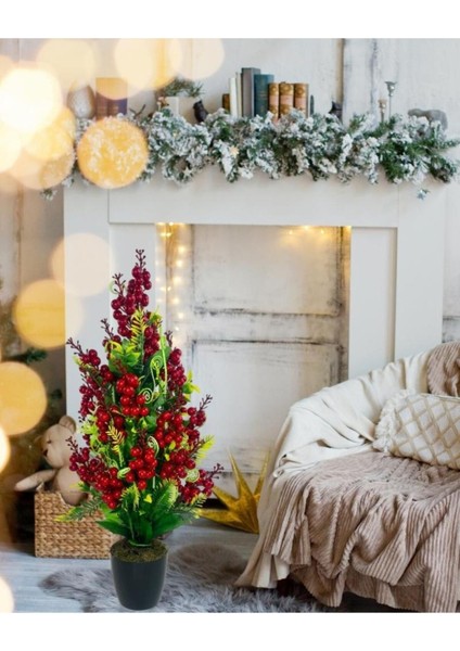 Yılbaşı Ağacı Kokina Siyah Saksıda 55 cm Yapay Kokina Çiçeği indirimleri