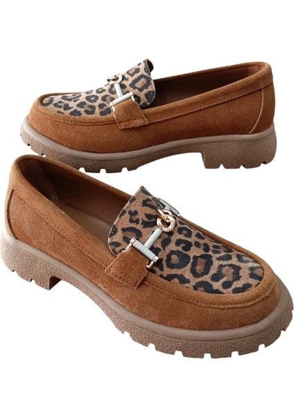 4270 Kadın Deri Leopar Kadın Casual Ayakkabı Nubuk Taba fiyatları