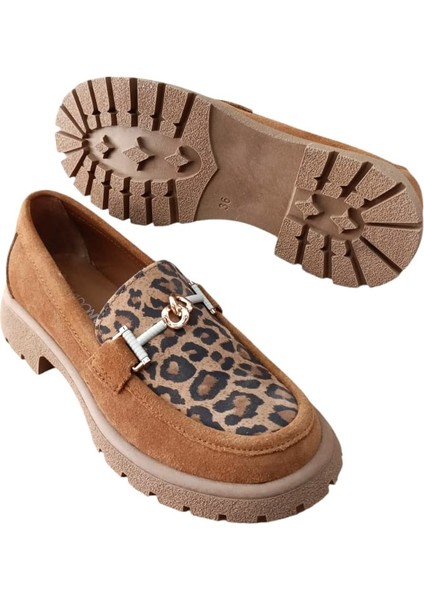 4270 Kadın Deri Leopar Kadın Casual Ayakkabı Nubuk Taba fırsatları