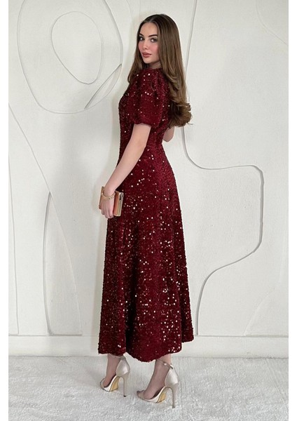 Bordo Midi Boy Pul Payet Bordo Elbise