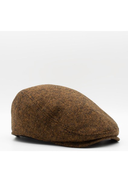 Erkek Kasket Balıksırtı Flat Cap Termal Yün Şapka-Bakır