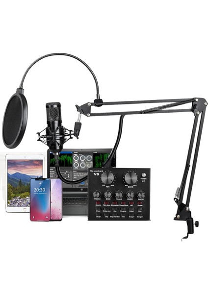BM-800 Si̇yah Podcast Ti̇ktok Youtube Yayinci Condenser Mi̇krofon Seti̇