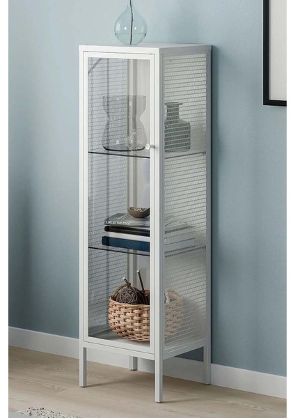 Cam Vitrin 3 Raflı Kapaklı Vitrin Dolap 34 x 30 x 116 cm Beyaz BD038