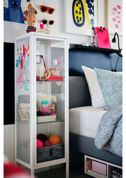 Cam Vitrin 3 Raflı Kapaklı Vitrin Dolap 34 x 30 x 116 cm Beyaz BD038 indirimleri