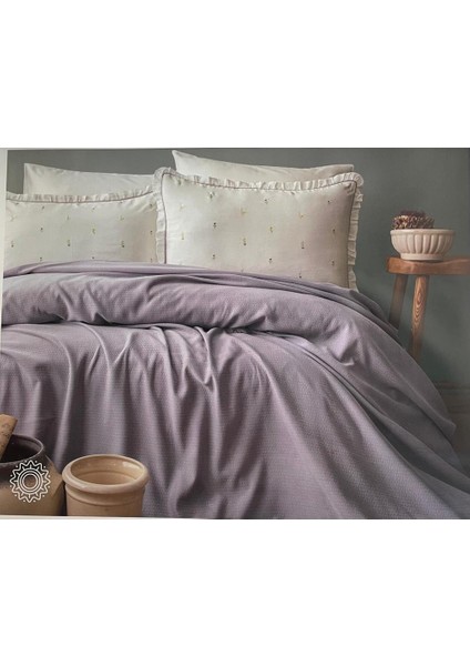 Apricitas Lily Mor Yatak Örtüsü Pikeli Set Çift Kişilik