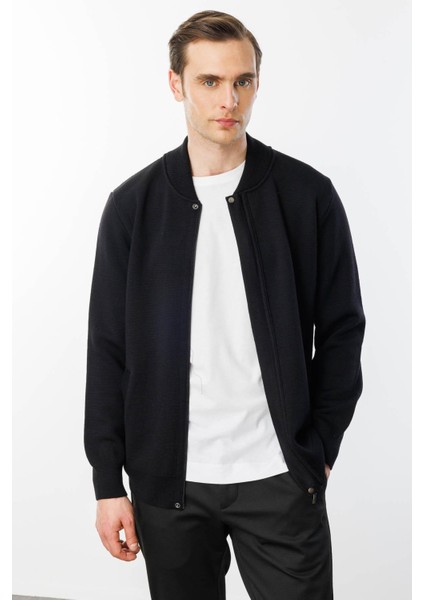 Erkek Hakim Yaka Çelik Örgü Triko Yün Ceket Siyah fiyatları