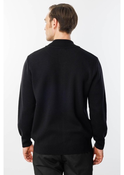 Erkek Hakim Yaka Çelik Örgü Triko Yün Ceket Siyah modelleri