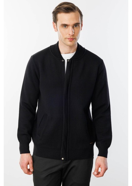 Erkek Hakim Yaka Çelik Örgü Triko Yün Ceket Siyah fırsatları