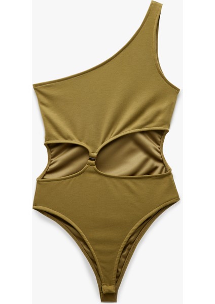 Slim Fit Pencere Detaylı Tek Omuz Bodysuit