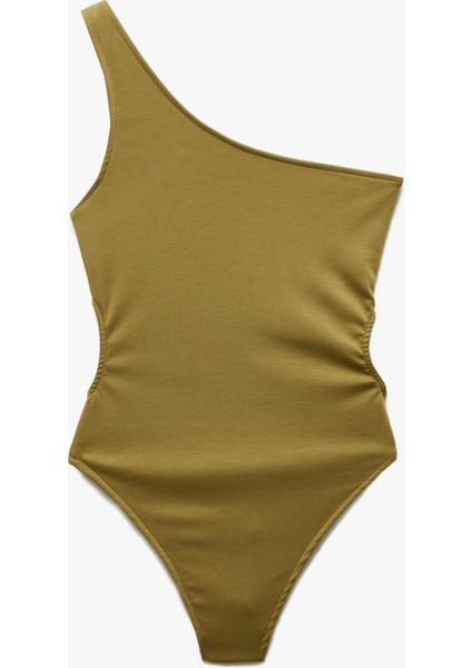 Slim Fit Pencere Detaylı Tek Omuz Bodysuit