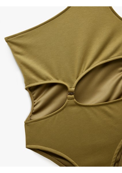Slim Fit Pencere Detaylı Tek Omuz Bodysuit