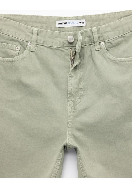 Normal Bel Pamuklu Cep Detaylı Bermuda Loose Fit Jean Şort