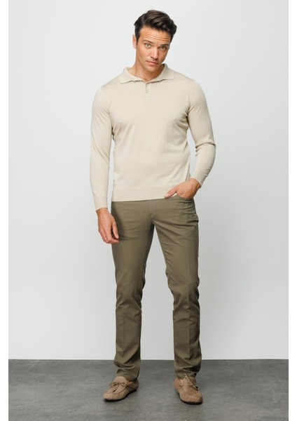 Erkek Basic Polo Yaka Ince Triko Kazak Bej modelleri