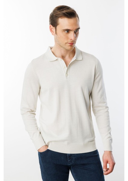 Erkek Basic Polo Yaka Ince Triko Kazak Kemik fiyatları