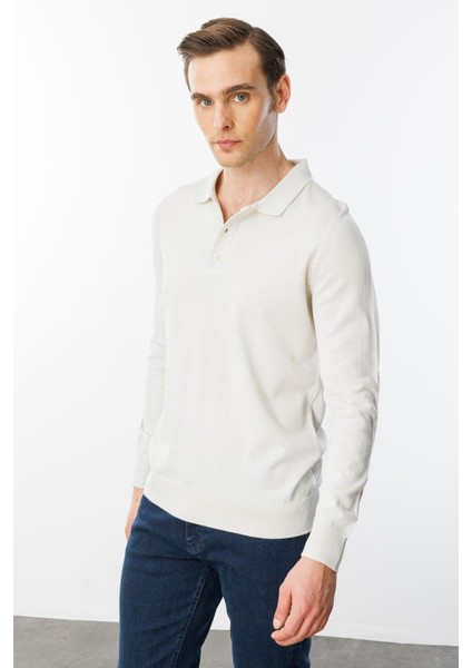 Erkek Basic Polo Yaka Ince Triko Kazak Kemik indirimleri