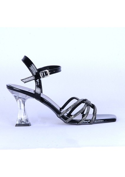 Moda Ayakkabı 530 Siyah Parlak Taşlı Şefaf 7cm Topuklu Ayakkabı fiyatları