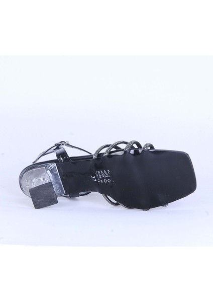 Moda Ayakkabı 530 Siyah Parlak Taşlı Şefaf 7cm Topuklu Ayakkabı fırsatları