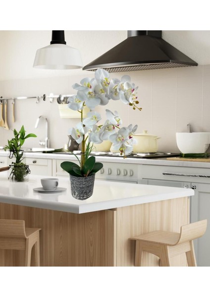Yapay Çiçek 2li Beyaz Islak Orkide Seramik Saksıda Orkide 60 cm modelleri