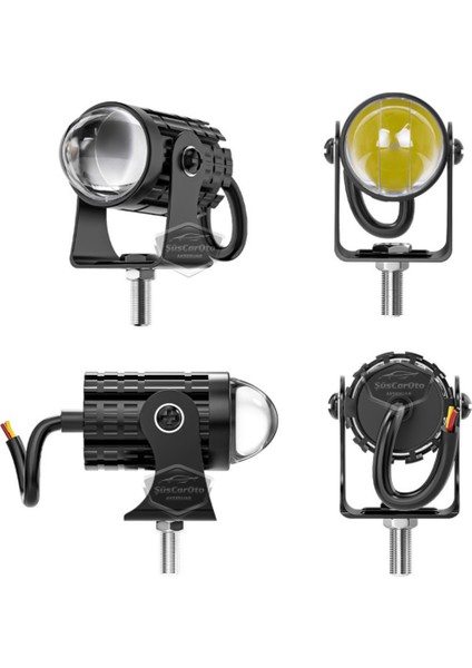 Motosiklet Mini Sis Farı Çift Renk Sarı-Beyaz Aç Kapa Düğmeli Scooter Araç Off Road LED Lamba 8V-80V Projektör Metal Kasa Arazi Çalışma Lambası 2 Adet Set