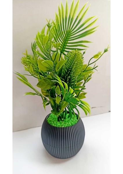 Mini Saksıda Yeşil Garnitür Yapay Bitki Fosforlu Yeşil Taş 17 cm Dekoratif Banyo Mutfak Masa Çiçeği