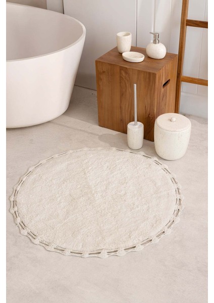 Luna Yuvarlak Banyo Paspası %100 Pamuk 90X90 Ekru