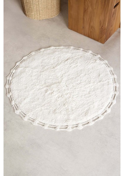 Luna Yuvarlak Banyo Paspası %100 Pamuk 90X90 Ekru