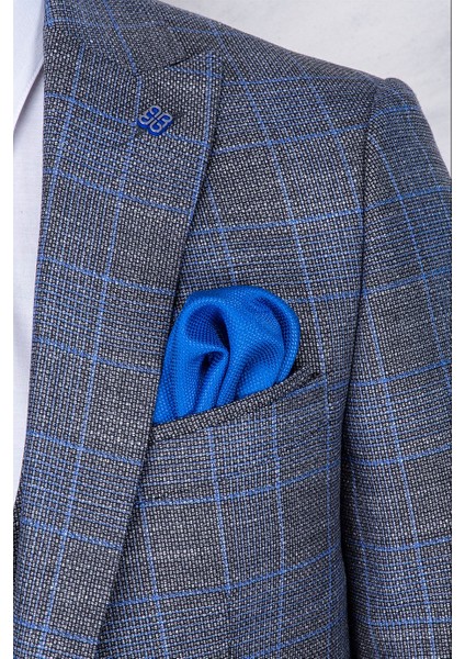 Erkek Slim Fit Sivri Yaka Gri Ekose Kombin Yelekli Takım Elbise fırsatları