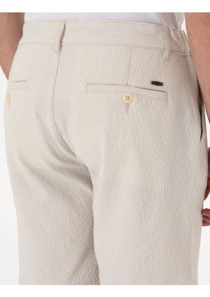 Erkek Bej Slim Fit Gofre Beli Lastikli Dokuma Şort 50305289-VR011