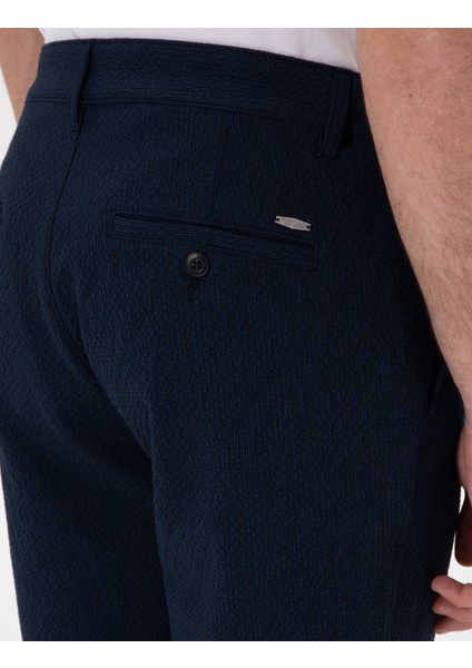 Erkek Lacivert Slim Fit Gofre Beli Lastikli Dokuma Şort 50305289-VR033