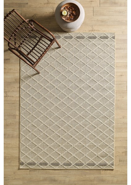 Boho Karo Desen Bej Elit Bukleli Sisal Halı Salon Oturma Odası Dış Mekan Halısı Dayanıklı
