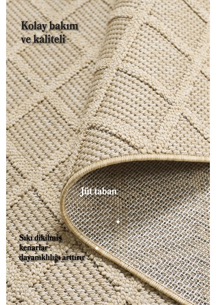 Boho Karo Desen Bej Elit Bukleli Sisal Halı Salon Oturma Odası Dış Mekan Halısı Dayanıklı fırsatları